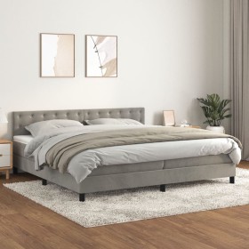 Cama box spring con colchón terciopelo gris claro 200x200