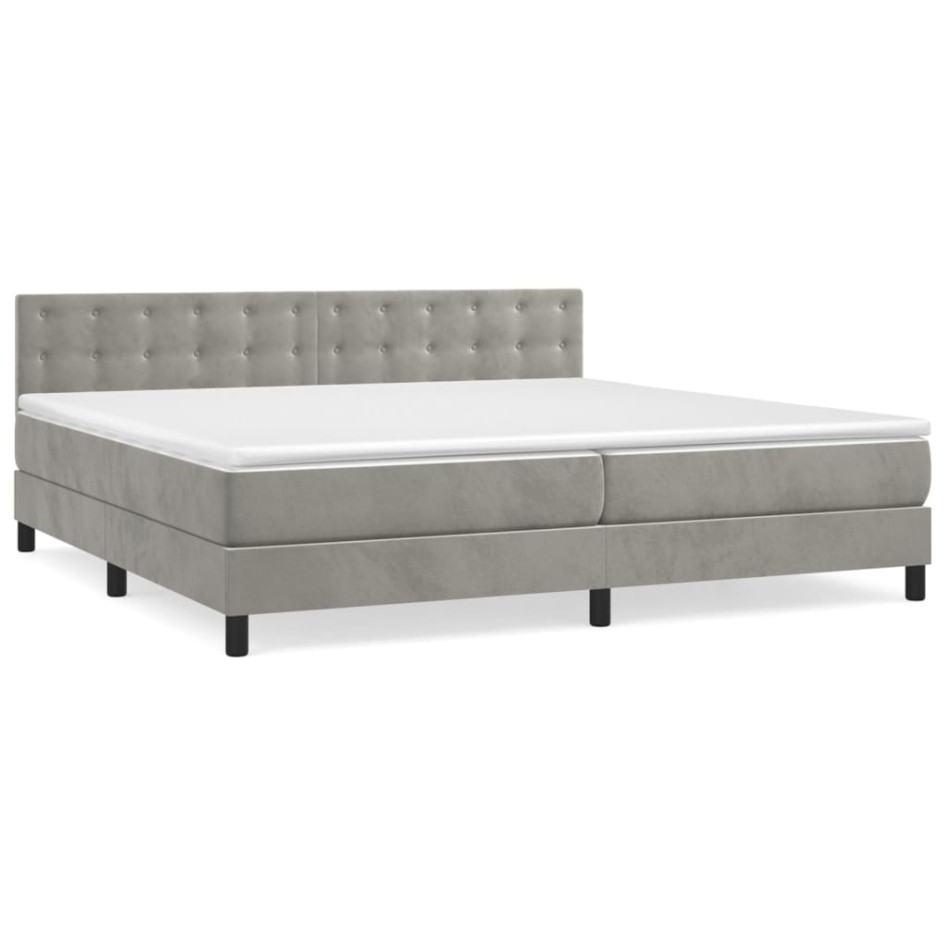 Cama box spring con colchón terciopelo gris claro 200x200