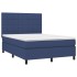 Cama box spring con colchón tela azul 140x200
