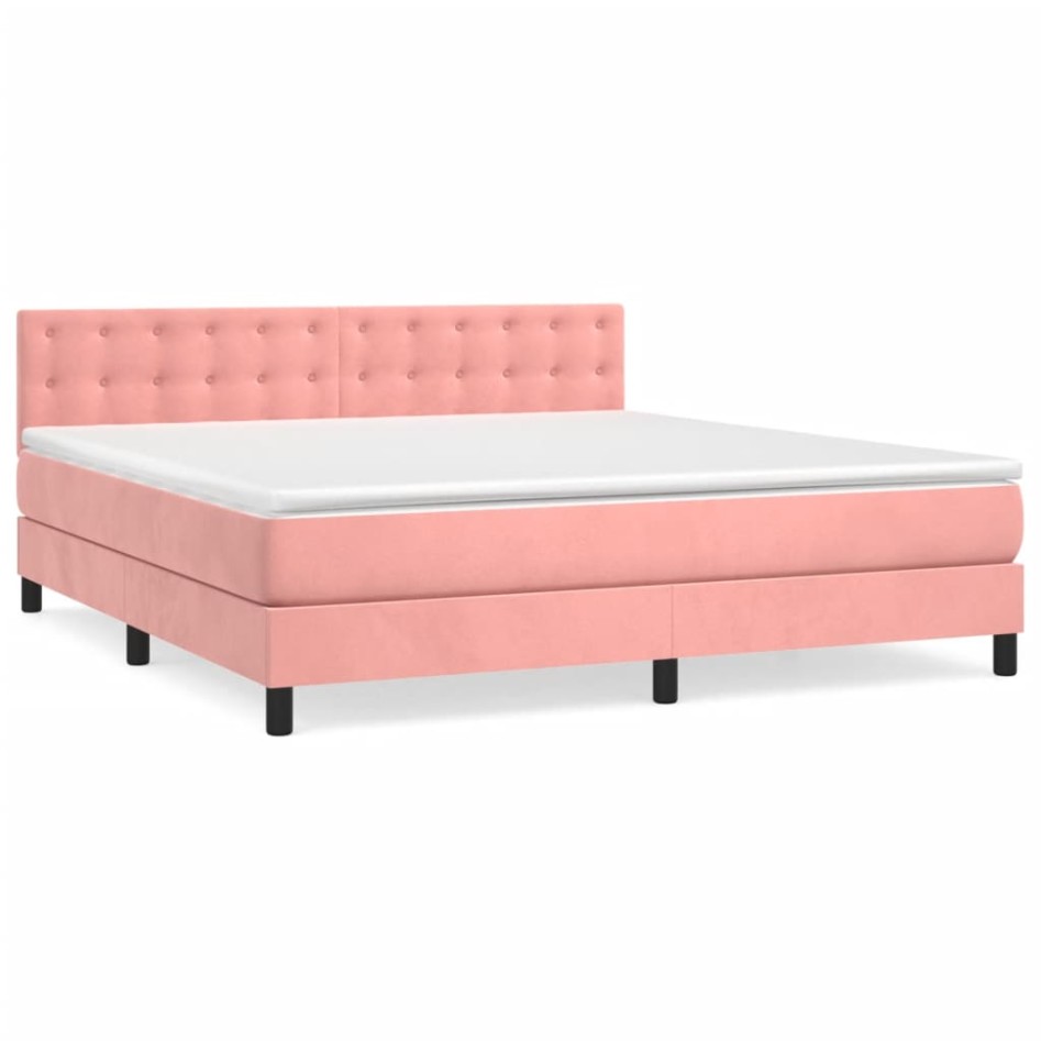 Cama box spring con colchón terciopelo rosa 160x200