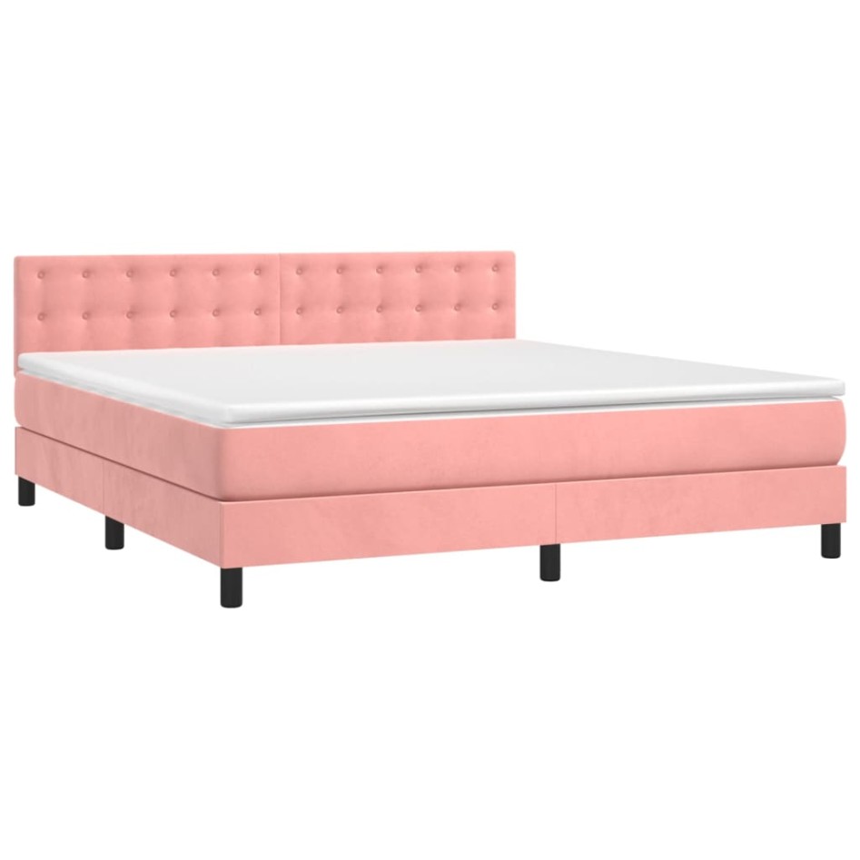 Cama box spring con colchón terciopelo rosa 160x200