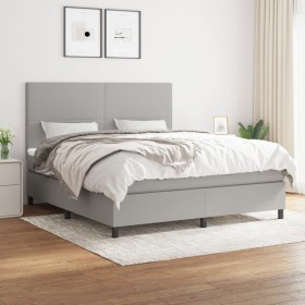 Cama box spring con colchón tela gris claro 180x200