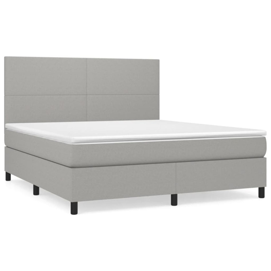 Cama box spring con colchón tela gris claro 180x200