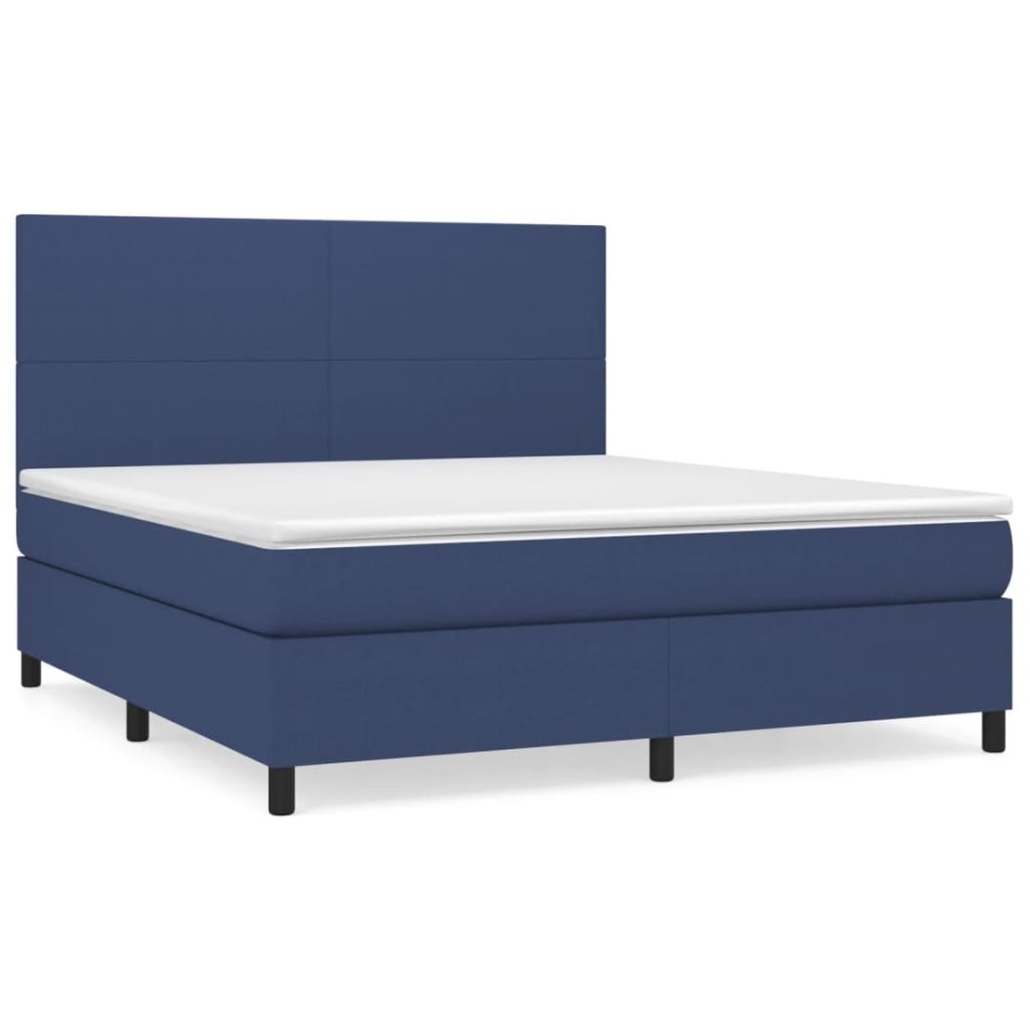 Cama box spring con colchón tela azul 160x200