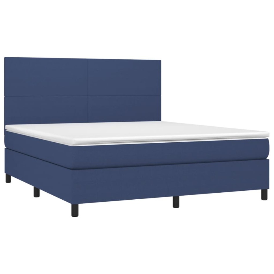 Cama box spring con colchón tela azul 160x200