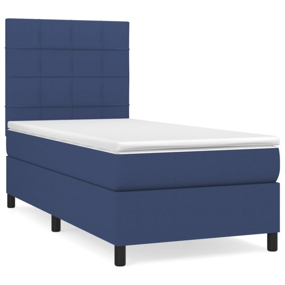 Cama box spring con colchón tela azul 90x190