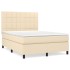 Cama box spring con colchón tela color crema 140x190