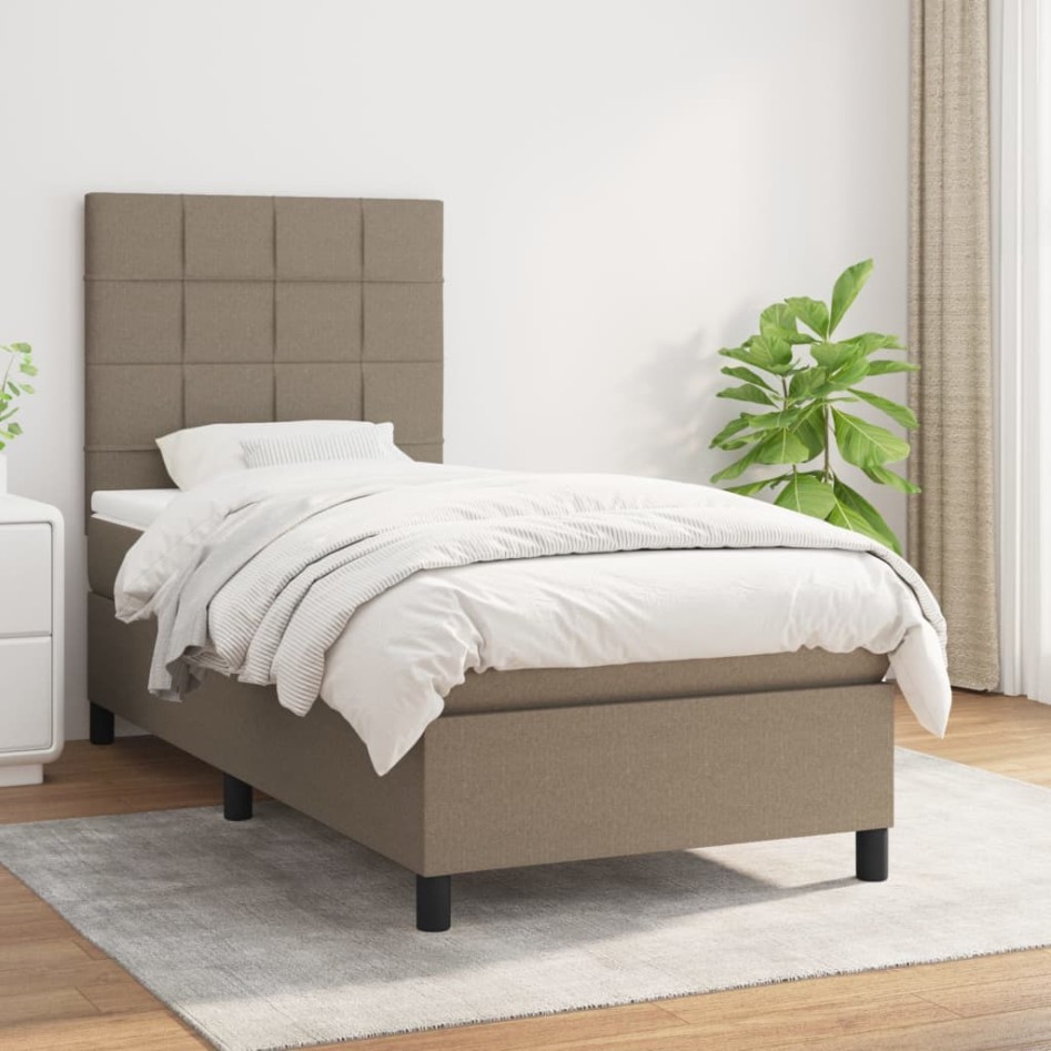 Cama box spring con colchón tela gris taupe 100x200