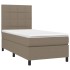 Cama box spring con colchón tela gris taupe 100x200