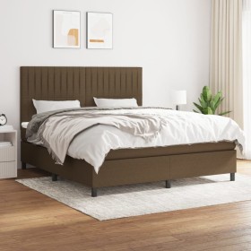 Cama box spring con colchón tela marrón oscuro 180x200