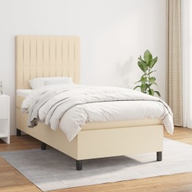 Cama box spring con colchón tela color crema 90x190