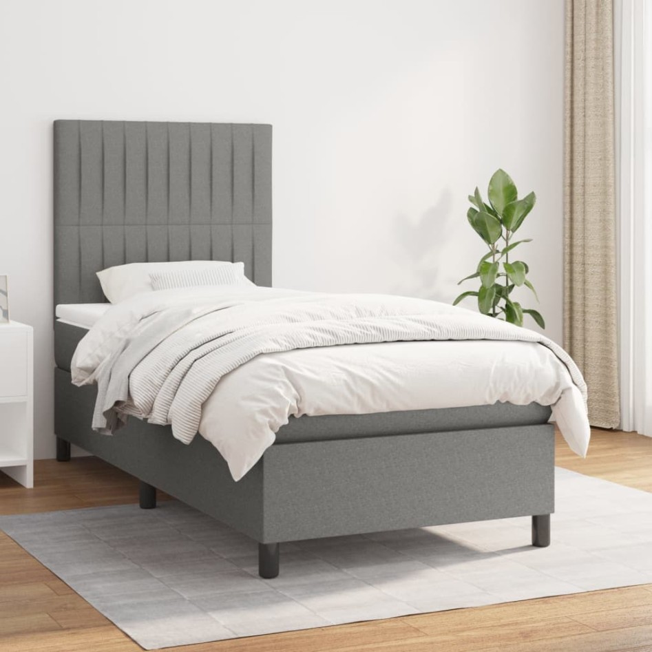 Cama box spring con colchón tela gris oscuro 90x190