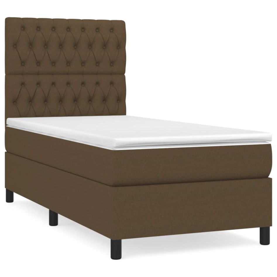 Cama box spring con colchón tela marrón oscuro 90x190