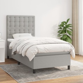 Cama box spring con colchón tela gris claro 90x200