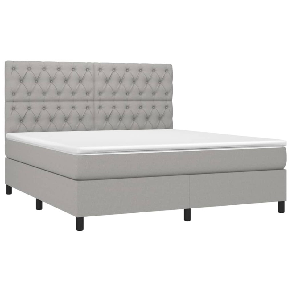 Cama box spring con colchón tela gris claro 160x200
