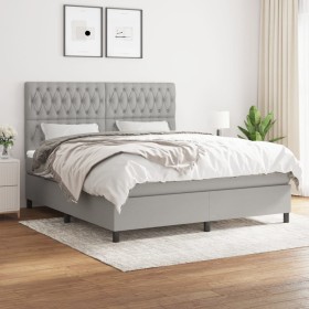 Cama box spring con colchón tela gris claro 180x200
