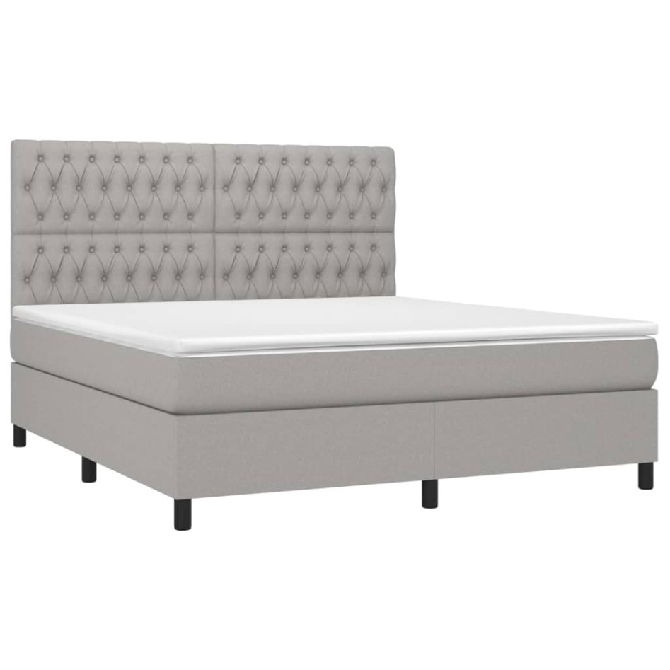 Cama box spring con colchón tela gris claro 180x200