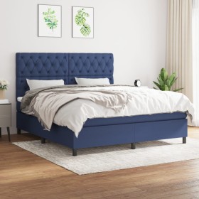 Cama box spring con colchón tela azul 160x200