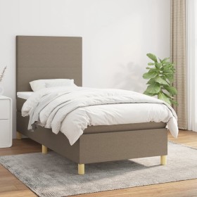 Cama box spring con colchón tela gris taupe 100x200
