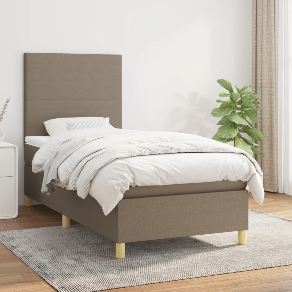 Cama box spring con colchón tela gris taupe 100x200