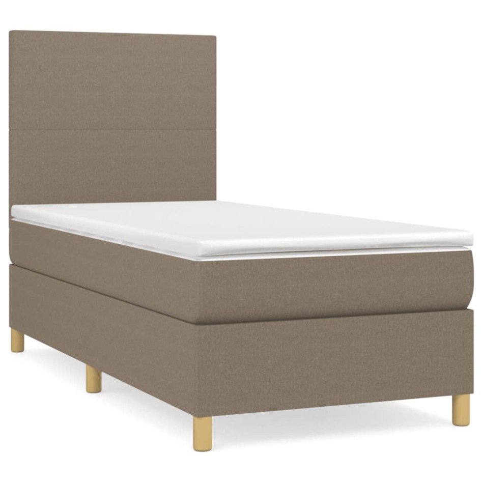 Cama box spring con colchón tela gris taupe 100x200