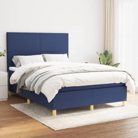 Cama box spring con colchón tela azul 140x200