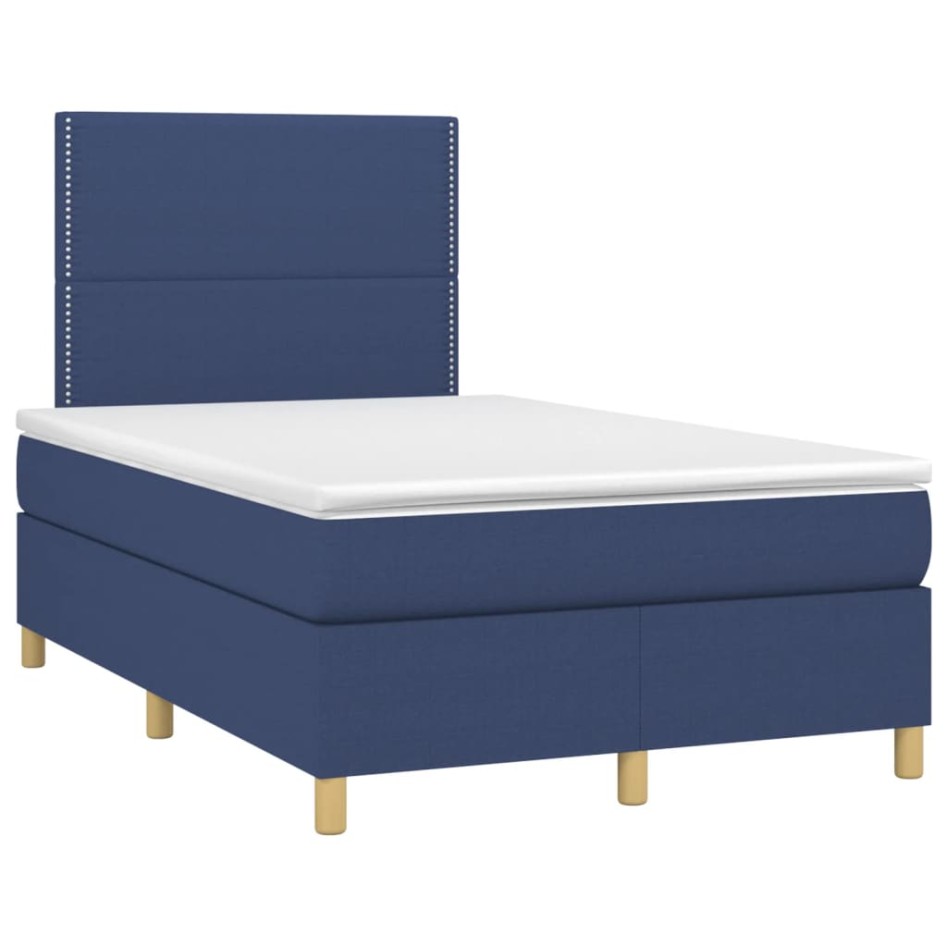 Cama box spring con colchón tela azul 120x200