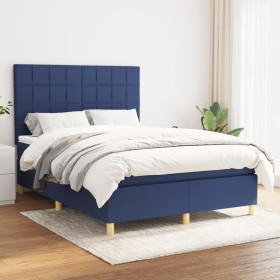 Cama box spring con colchón tela azul 140x190