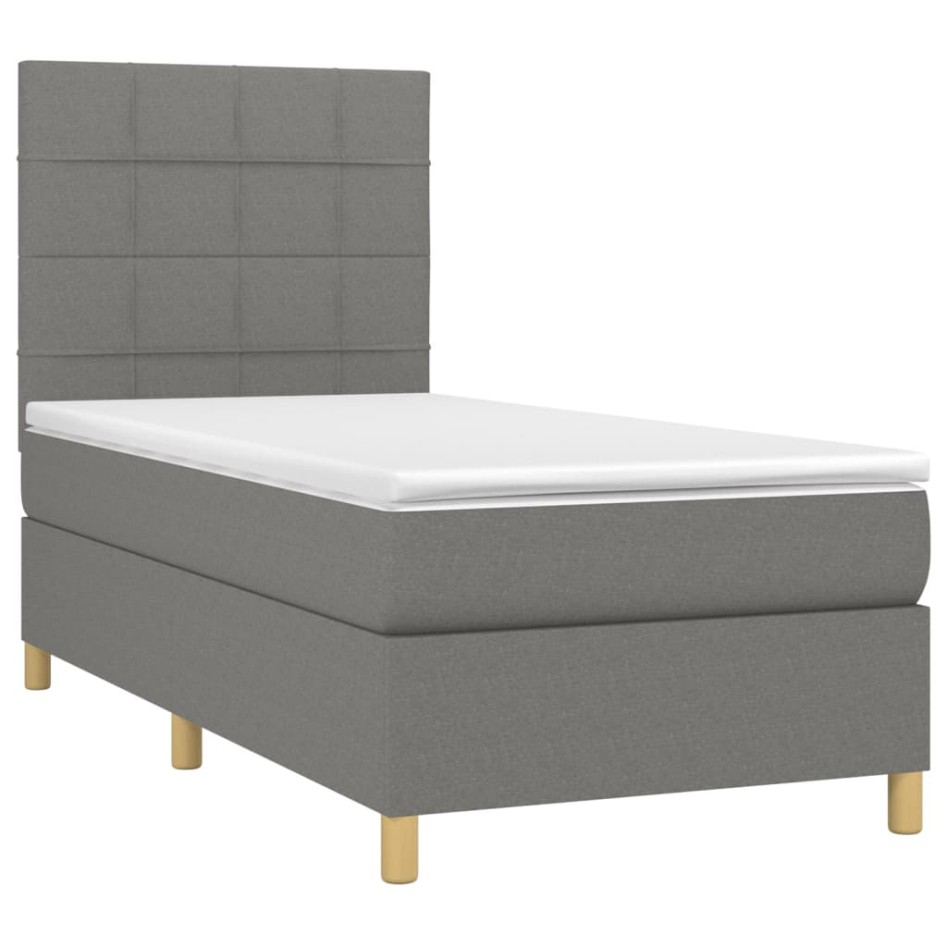 Cama box spring con colchón tela gris oscuro 100x200