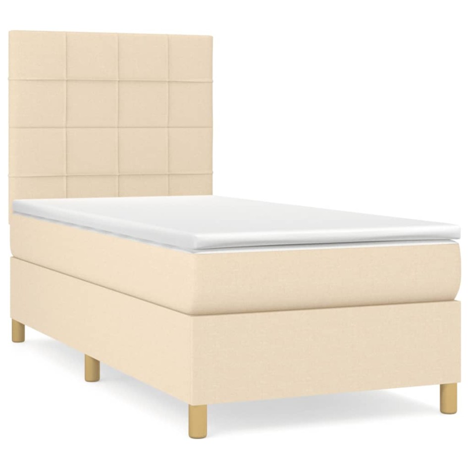 Cama box spring con colchón tela color crema 90x190