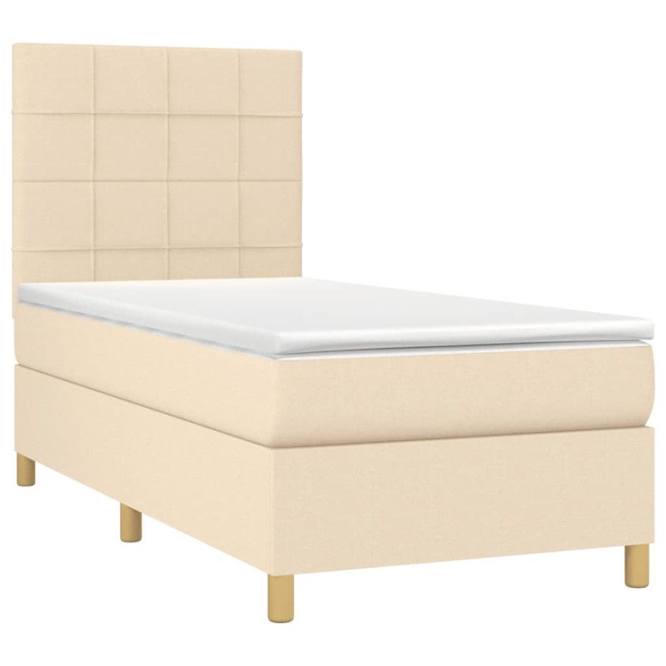 Cama box spring con colchón tela color crema 90x190