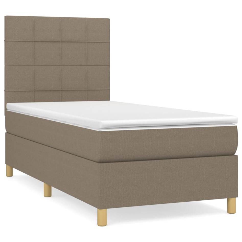 Cama box spring con colchón tela gris taupe 80x200