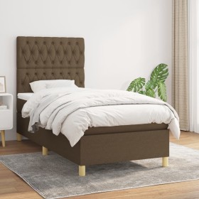 Cama box spring con colchón tela marrón oscuro 90x200