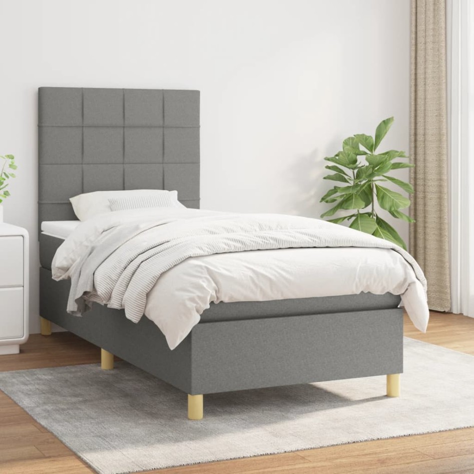 Cama box spring con colchón tela gris oscuro 90x190