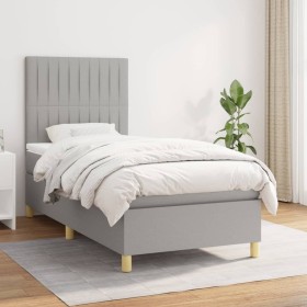 Cama box spring con colchón tela gris claro 90x200