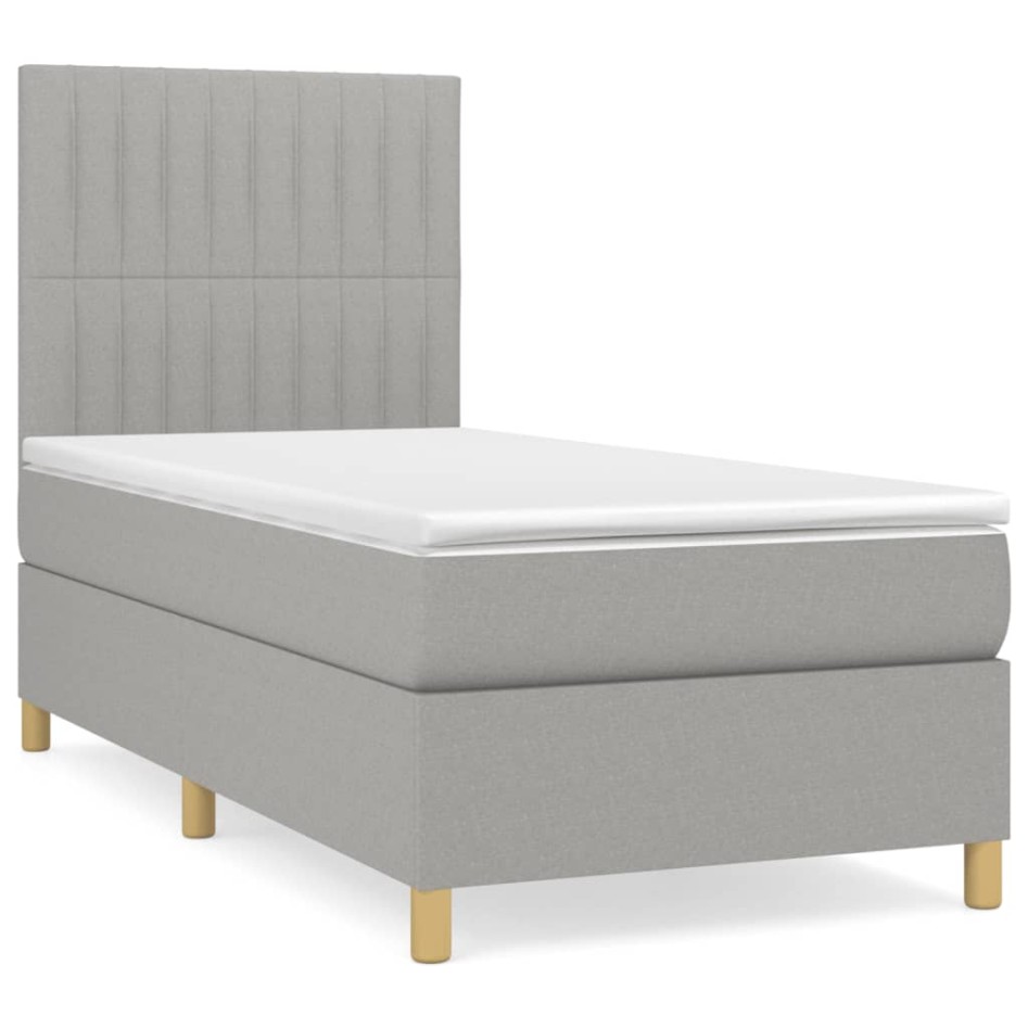 Cama box spring con colchón tela gris claro 100x200
