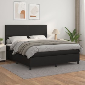 Cama box spring con colchón cuero sintético negro 180x200