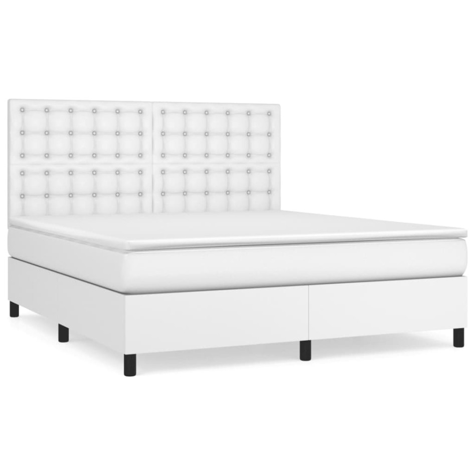 Cama box spring con colchón cuero sintético blanco 160x200