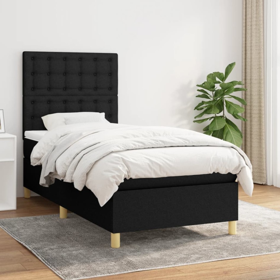 Cama box spring con colchón tela negro 80x200