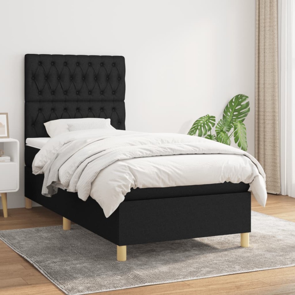 Cama box spring con colchón tela negro 100x200