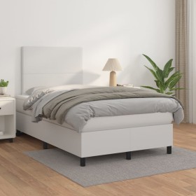 Cama box spring con colchón cuero sintético blanco 120x200