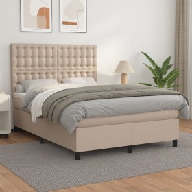 Cama box spring con colchón cuero sintético capuchino