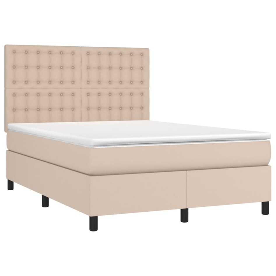 Cama box spring con colchón cuero sintético capuchino
