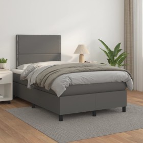 Cama box spring con colchón cuero sintético gris 120x200