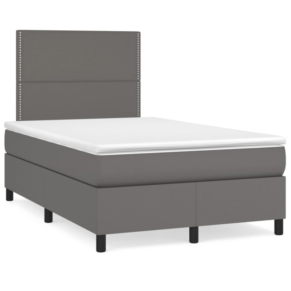 Cama box spring con colchón cuero sintético gris 120x200
