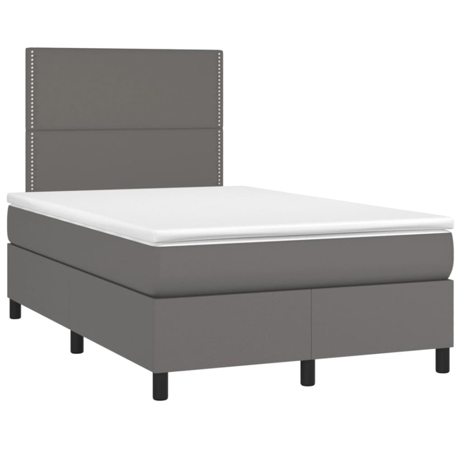 Cama box spring con colchón cuero sintético gris 120x200