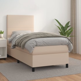 Cama box spring con colchón cuero sintético capuchino 90x190