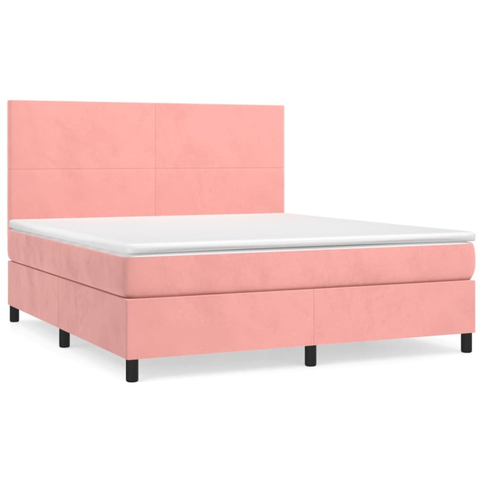 Cama box spring con colchón terciopelo rosa 180x200