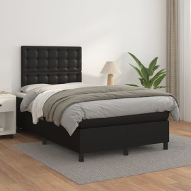 Cama box spring con colchón cuero sintético negro 120x200