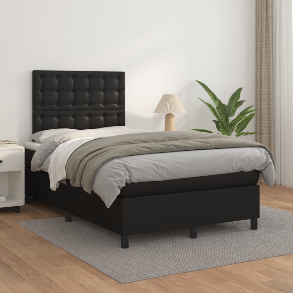 Cama box spring con colchón cuero sintético negro 120x200